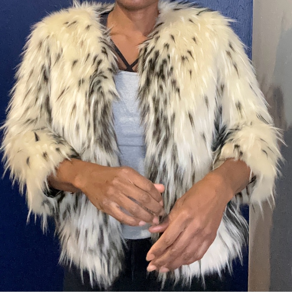 Kristen Blake Faux Fur Jacket in Cream and Black